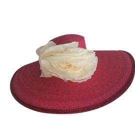Cappello di Paglia Rosa con Fiore in Tessuto - Autre Marque