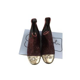 Autre Marque Stiefel aus Leder und Pailletten dunkelrot