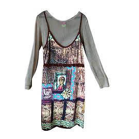 Autre Marque Save the Queen Set Beige Spandex Kleid und Netz Top