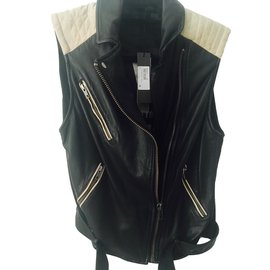 Chaqueta Perfecto Ikks Negra y Beige de Cuero