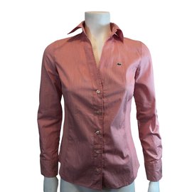Lacoste Langarmhemd Weiß Rot Baumwolle 38EU