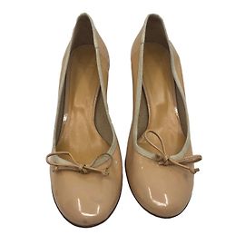 Ann Tuil Nude Leather Pumps with White Piping Size 38.5
