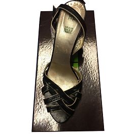 Autre Marque QSP Black and Gold Leather Open Court Shoes