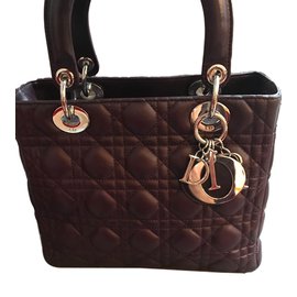 Borsa a mano Christian Dior Lady Dior in pelle Prugna