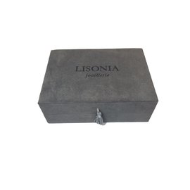 Lisonia Jewelry Box Grey Velvet and Wood - Autre Marque