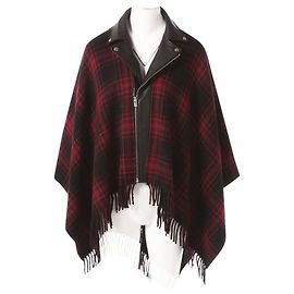 Poncho in lana con motivo tartan rosso The Kooples