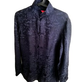 Jaqueta tradicional chinesa Shanghai Tang em seda azul marinho