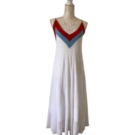 Sandro Sommerkleid Weiß mit Rot Blauem Streifen Muster Größe 2