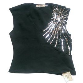 Top sin mangas negro See by Chloé de viscosa con lentejuelas plateadas
