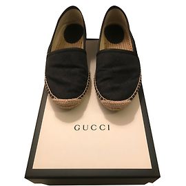Gucci Espadrilles Schwarz Dunkelgrau Leder Stoff 36