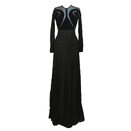Elie Saab Strick Maxikleid schwarz und gold Lurex