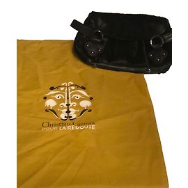 Christian Lacroix Clutch aus schwarzem Leder und Pelz