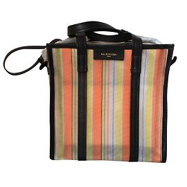 Borsa Balenciaga Bazaar Nera Arancione Crema Pelle e Tela