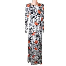 Vestido largo de seda Essentiel Antwerp Negro Blanco Naranja