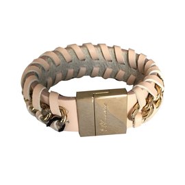 Bracciale Blumarine in pelle e metallo intrecciato beige