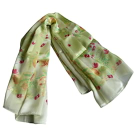Autre Marque Sciarpa in chiffon di seta Grand Marnier Rosa Giallo Verde
