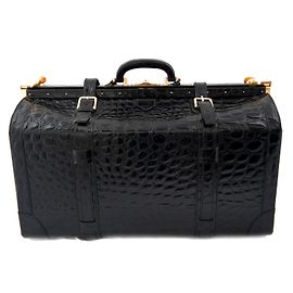 Autre Marque Valigia Gladstone in pelle nera goffrata
