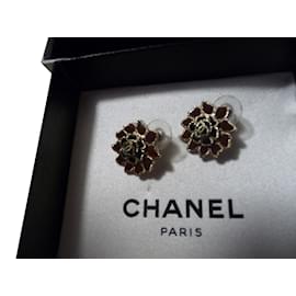 Orecchini Chanel Borgogna Oro e Nero Acciaio