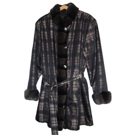 Autre Marque Parka reversibile in pelliccia e tessuto a quadri Taglia 44