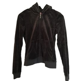 Juicy Couture Zipped Hooded Jacket Dark Grey Cotton