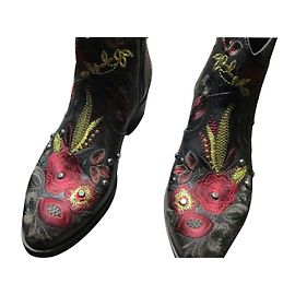 Autre Marque Julie Tomaia Bestickte Leder Stiefeletten Schwarz