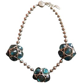 Collier Yves Saint Laurent Argent avec Cabochons Bleus