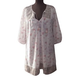 Túnica larga Berenice de algodón manga 3/4 Rosa Blanco Gris