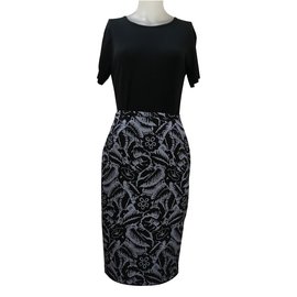 Falda lápiz estampada negra azul gris - Autre Marque