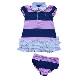 Ralph Lauren Mädchen Kleid und Höschen Set Baumwolle Rosa Marine 18m