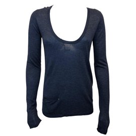 Zadig & Voltaire Maglione blu con scollo a V in cashmere e viscosa S
