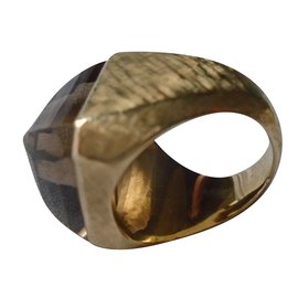 18 Karat Gelbgold Ring mit Guilloché und gebranntem Quarz - Autre Marque