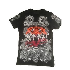 Camiseta Philipp Plein Cabeza de Tigre con Strass Negra
