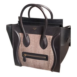 Borsa a mano Céline in pelle di lucertola nera