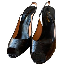 Sergio Rossi Peep Toe Slingback Sandalen Schwarz Aalhaut