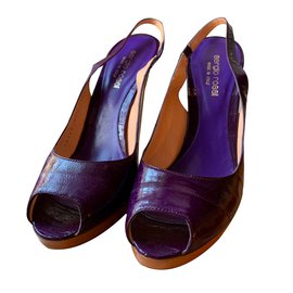 Sandali Sergio Rossi Peep Toe con Plateau Viola in Pelle di Anguilla