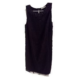Marella Schwarzes Kleid mit Silberfaden und Federn
