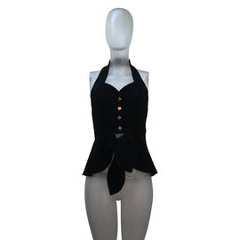 Autre Marque Top Haute Couture Cuello Halter Negro de Algodón