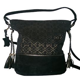 Autre Marque Bolso Maradji de piel de cabra terciopelo negro y jacquard dorado