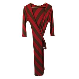 Les Petites Cache Coeur Kleid Gestreift Braun Koralle