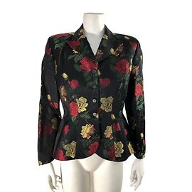 Thierry Mugler Jacke mit Blumenmotiv Schwarz Seide