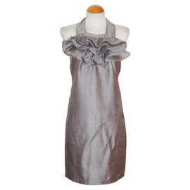 Reiss Vestido de cóctel en mezcla de seda plateada
