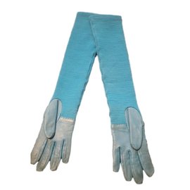 Guanti Chanel in lana e pelle di agnello blu