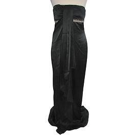Marchesa Notte schwarzes trägerloses Seiden-Abendkleid im griechischen Stil