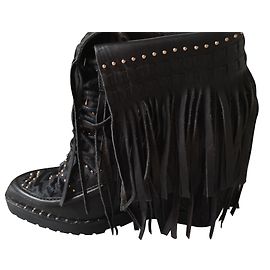 Autre Marque Botas de franjas em couro marrom escuro IVY KIRZHNER