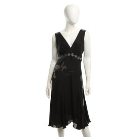 Ted Baker Seidenkleid Schwarz mit Perlen- und Diamantenstickerei