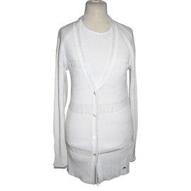 Escada Twin Set Strickjacke und Weste Weiß Baumwolle Viskose