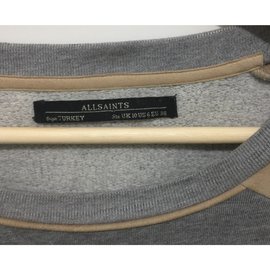 All Saints Pullover mit Wildlederärmeln beige grau