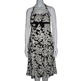 Escada Seidenkleid Neckholder schwarz weiß