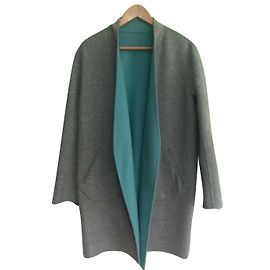 No Brand Abrigo reversible de lana hecho a mano verde gris Talla 36