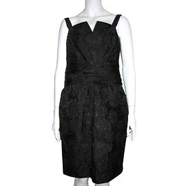 Vera Wang Lavender Line Cocktailkleid Schwarz Seide Jacquard